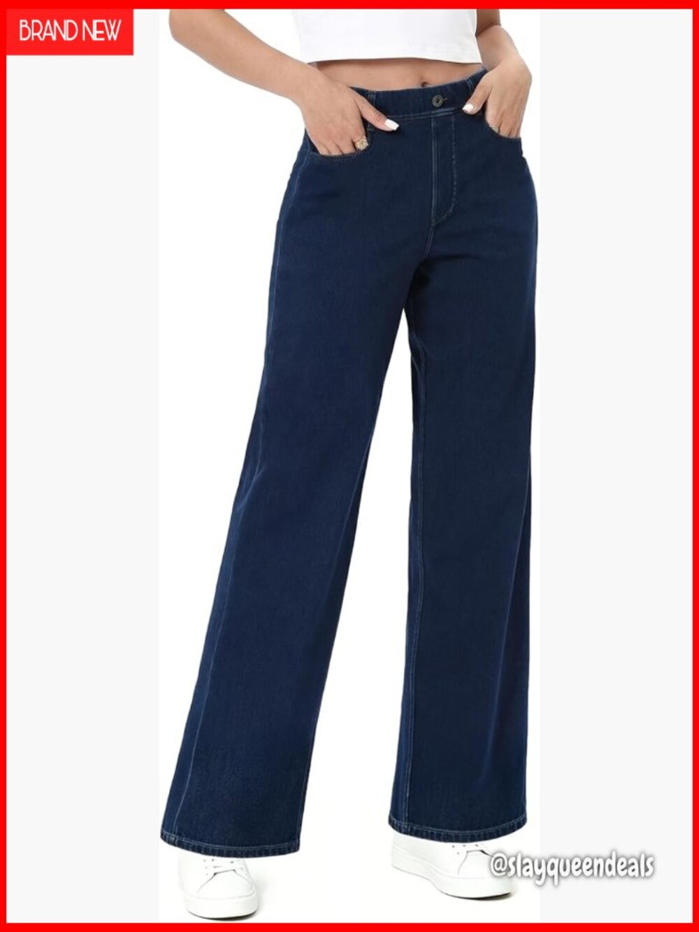 Pull On Stretch Wide Leg High Waisted Comfy Soft Jeans Casual Trendy Denim